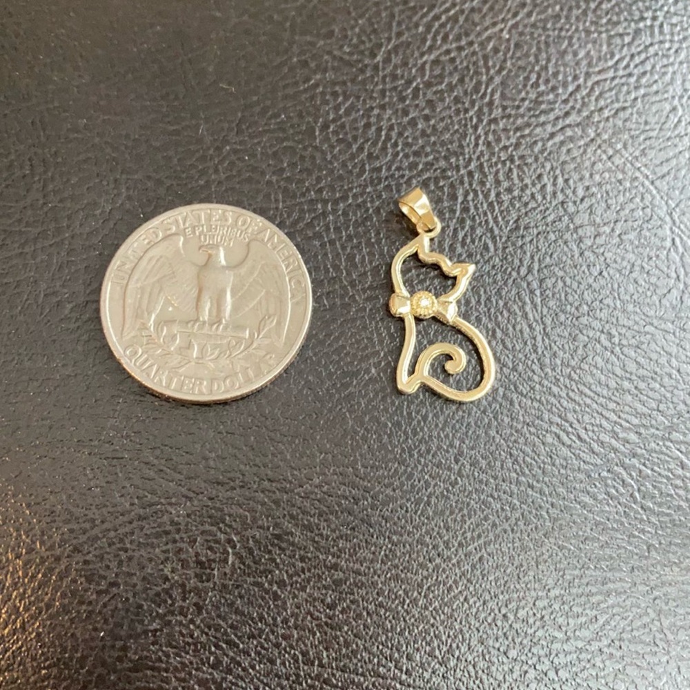 10k Solid Gold Diamond Openwork Cat Necklace - image 6